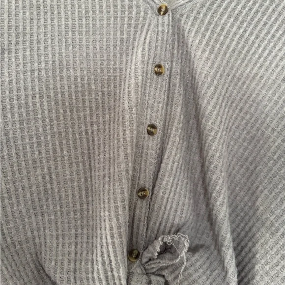 Gray Ribbed Button-Up Sweater - Picture 3 of 5